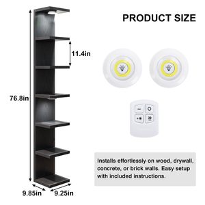 <strong>Floating</strong> <strong>Shelves</strong> <strong>Black</strong> Wall Decor 7 Tier Wall <strong>Shelf</strong> Unit with LED Lights Lack <strong>Shelf</strong> for Home Organizer - Product Image 2