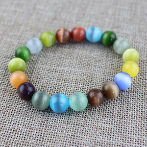 Multicolored Cat's Eye Stone <b>Bracelet</b> 9mm Round Beads Cultural Collectible Jewelry Gift For Men And Women Ethnic Style - Product Image 3