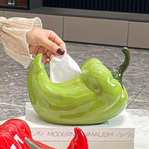 Boîte à mouchoirs créative et mignonne en forme de piment, en céramique, pour salon, salle à manger, salle de bain, couleur verte et <span class=keywords><strong>rouge</strong></span> - Product Image 5