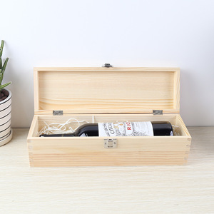 Caja de Madera para Vino, Caja de Regalo Rectangular de Madera de Pino para una Sola Botella, Hecha a Mano - Product Image 1