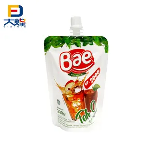 Custom Plastic Printed Pp Pet Al Stand Up Flat Bottom Packaging Pouch Spout Bag For Juice Drink Beverage Automatic Packing
