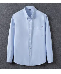 قميص رجالي كلاسيكي مخصص طوق على الصدر بزر للأسفل للعمل قميص مخطط سادة أكمام طويلة أكسفورد قطن قمصان رسمية