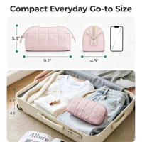 Trousse de Maquillage Matelassée pour Femmes, Pochette de Rangement Cosmétique Portable, Fermeture Rigide pour un Ouverture Facile, Poche en PVC Facile à Nettoyer pour Voyage et Usage Domestique