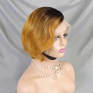 Wig rambut Virgin Brasil depan renda Wig renda transparan pixie potongan kepadatan tinggi gaya busana Wig rambut manusia