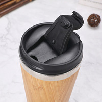 Tutup Bambu Kustom 12/15/17oz Cangkir Mug Kopi Stainless Steel 304 Dinding Ganda Termos Vakum Botol Air Bambu dengan Pegangan