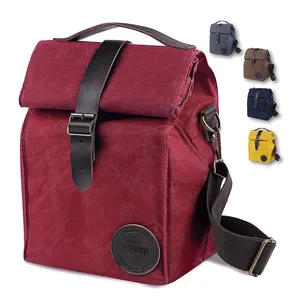 10L Waxed Canvas Waterproof Cooler Lunch Pail with Strong Shoulder Strap and Leather Buckle Insulated Lunch Bag for Women