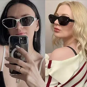 Moda gölge tasarımcı plastik Uv400 Shades güneş gözlüğü 2024 küçük çerçeve Vintage özel Logo kedi göz gözlük De Sol Gafas