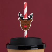 Pailles en papier de Noël en gros, écologiques, pour cafés, fournitures mignonnes pour les fêtes, pour jus et boissons, pipettes jetables