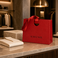 Sacs cadeaux en papier rouge de luxe personnalisés avec ruban, poignées longues et impression numérique pour l'emballage de marques d'événements haut de gamme