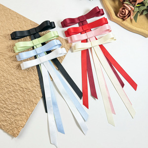 Jepit Rambut Wanita Buatan Tangan Warna Pink dan Hitam Grosir Pita dengan Ikat Rambut Panjang 23cm Aksesoris Rambut Fashion - Product Image 3
