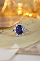 Bague en platine PT950 Lanphear Jewelry avec saphir taille ovale et double halo de diamants, motif floral, cadeau de luxe haut de gamme pour mariage et fête