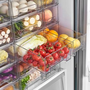 Transparent PET Injection Molded <b>Rectangle</b> Stackable Fridge Storage Box <b>Bins</b> for Refrigerator Drawer Organizer - Product Image 1
