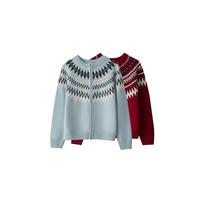 Cardigan zippé en tricot vintage col rond pour femme, motif Fair Isle nordique, vente en gros, automne, OEM personnalisé, faible MOQ