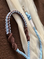 Laisse pour chien en paracorde bleu clair et marron, corde tressée faite à la main avec nœud macramé et mousqueton argenté pour chiens de petite, moyenne et grande taille