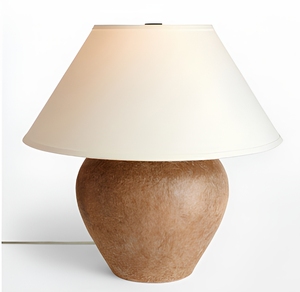 Lampe de table Calabria Sienna, base en céramique moderne, abat-jour en lin naturel, éclairage d'appoint écologique pour salon, décoration Diwali - Product Image 1