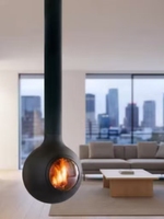 Poêle à bois suspendu moderne autoportant pour intérieur, design écologique pour villa, personnalisable