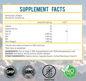 อาหารเสริมน้ำมันปลา OEM/ODM 6000 มก. พร้อม EPA และ DHA โอเมก้า <span class=keywords><strong>3</strong></span> ปราศจาก GMO สำหรับผู้ใหญ่ ช่วยบำรุงสุขภาพสมองและเลือด ไม่เหมาะสำหรับเด็ก - Product Image 3