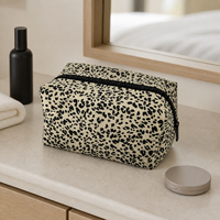 Sac cosmétique en toile de haute qualité beige et noir à imprimé léopard, pochette de rangement portable pour le maquillage, pour les femmes, utilisation quotidienne et en voyage