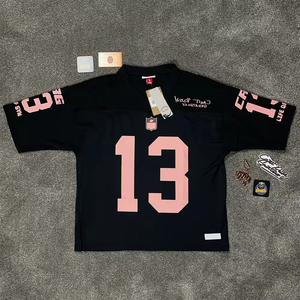 T-Shirt Rétro de Football Streetwear Personnalisé pour <span class=keywords><strong>Homme</strong></span>, Maillot Surdimensionné Imprimé, Coupe Boxy Épaules Tombantes, en Maille <span class=keywords><strong>Vintage</strong></span> - Product Image 1