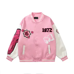 Custom Logo Leather Sleeves Blank Letterman Jacket Oversize University Cheap Custom Pink Varsity Jacket