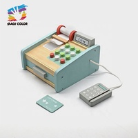 Simulation de jeu de calculatrice d'argent jouets supermarché jouet en bois caisse enregistreuse pour enfants W10A159