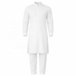 Completo <span class=keywords><strong>Etnico</strong></span> Bianco da <span class=keywords><strong>Uomo</strong></span> con Kurta e Pajama, Ricamo Personalizzato, <span class=keywords><strong>Abbigliamento</strong></span> Casual Comodo - Product Image 3
