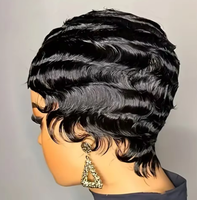 Perruque de cheveux humains ondulés à la machine pour femmes-Brown Short Wave Pixie Wear Go Glueless Perruque de cheveux humains