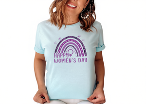 Camiseta Happy Women's Day Rainbow para mujer, camiseta informal de algodón de manga corta con estampado feminista, cuello redondo, corte regular, primavera y verano - Product Image 1