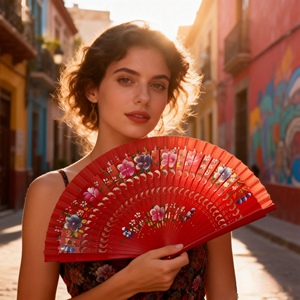 Éventail pliant espagnol vintage FAREA pour femmes, éventail à main en bois à double face avec <span class=keywords><strong>peinture</strong></span> florale, style gypsy, pour la danse - Product Image 4