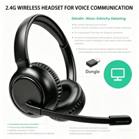 Casque sans fil 2,4 GHz pour centre d'appels, circum-auriculaire, réduction de bruit ENC, Bluetooth Hi-Fi, autonomie 10h, longue portée, faible latence, anti-interférence