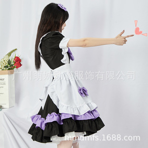 Disfraz de Cosplay de Anime Estilo Japonés, Lindo Traje de Sirvienta Loli, Vestido Negro y Morado, Falda para Mujer con Lazo y Diadema de Patas de Gato - Product Image 3