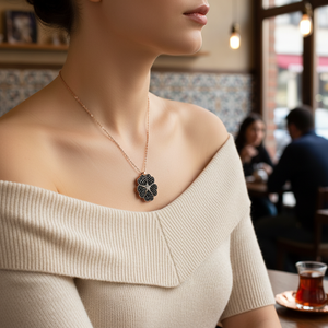 Pendentif à breloques cinq cœurs en Zircon noir, pierre turque, vente en gros, argent Sterling 925 fait à la main - Product Image 3