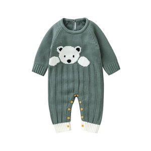 Mimixiong haut classement enfant en bas âge vêtements à manches longues combinaison dessin animé ours motif nouveau-né bébé tricoté barboteuse unisexe Onesies - Product Image 5