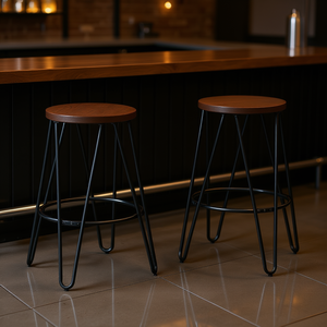 Ensemble de tabourets de bar Simeon, cadre en métal de 26 pouces, siège en bois, marron cacao, noir, meubles de bar industriels modernes pour la maison - Product Image 2