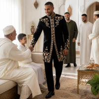 YSYL Nouveaux ensembles décontractés 2 pièces pour hommes musulmans africains noirs, Kaftan Dashiki brodé, haut à manches longues et pantalon