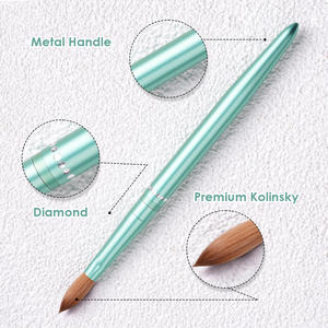 Moda verde diamante metallo manico personalizzato crimpato Nail Art pennelli 100% Kolinsky acrilico Nail Brush all'ingrosso #8 #10 #12 #14 #16 - Product Image 5