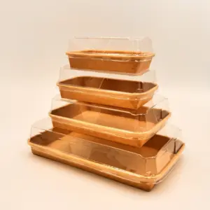 Ever Green Oil Proof Sushi/Sashimi Serving Tray Kraft Paper Box for Food Taking Away with Transparent PET Anti-fog Lid