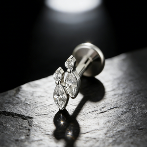 Boucles d'oreilles en titane, <span class=keywords><strong>double</strong></span> marquise CZ, minimaliste, luxe, labret, <span class=keywords><strong>piercing</strong></span> interne pour oreille, lèvre, bijoux pour cartilage, hélix, <span class=keywords><strong>tragus</strong></span> - Product Image 6