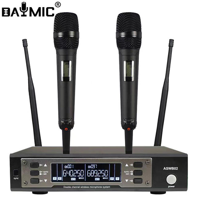 Dual Channels Handheld Desktop UHF 2 Channel Wireless Microphone Professional Microphone System for Karaoke Party