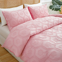 Housse de couette de lit de luxe en coton chenille touffeté rose broderie 3 pièces ensemble de literie couette couette douce reine taille royale