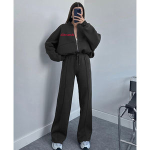 Individuelles Logo Zweiteiliges Set Weite Jogginghose Schlichte Unisex Trainingsanzug Jogginghose und Hoodie Sets Damen Reißverschluss-Hoodie und Hosen-Set - Product Image 1