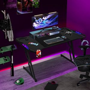 <span class=keywords><strong>Scrivania</strong></span> da Gaming LED 140 X <span class=keywords><strong>60</strong></span> <span class=keywords><strong>cm</strong></span>, Tavolo Ergonomico per Gamer, Postazione Computer con Portabicchiere e Gancio per Cuffie, Nero - Product Image 2