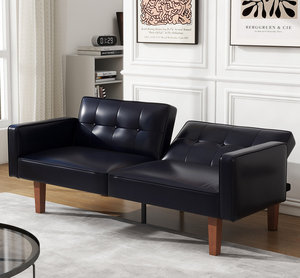 Sofá Cama Moderno de Tela Marrón, Deslizante, Curvo, Elegante, Económico, con Estructura Metálica Corta, Plegable, con Futón para 2 Personas - Product Image 1