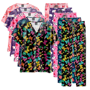 2025 más vendidos TS mujeres Hospital salón de belleza Dental Spa enfermera uniforme Scrubs trajes médicos dibujos animados impreso Scrub Sets - Product Image 4
