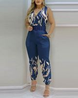 2024 nouveau Style européen et américain col en v dos nu combinaison avec ceinture pour les femmes à la mode taille haute imprimé combinaison