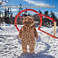 Combinaison Bébé 2026 à Capuche Imprimé Léopard, Fermeture Éclair, Super Mignonne, en Polaire Peluche, Combinaison Chaude pour Garçons et Filles