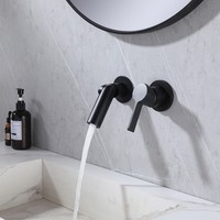 Robinet mural encastré moderne en laiton massif noir à commande monocommande chaud/froid pour lavabo de salle de bain