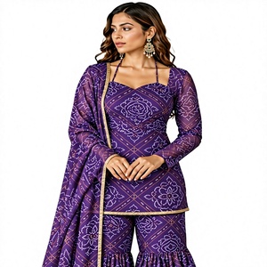Purple Digital Printed <b>Kurta</b> Set With Palazzo And Dupatta Women's Traditional <b>Indian</b> Pakistani Style Party Wear Ankle Length Fit - Product Image 1
