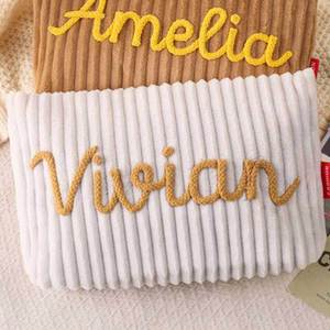 Custom Name Corduroy Makeup Bag Embroidered <b>Cosmetic</b> Pouch Portable Toiletry <b>Organizer</b> for Travel - Product Image 4