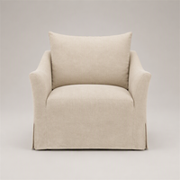 Fauteuil d'appoint rembourré beige en lin avec jupe de chaise, assise profonde, pour salon, chambre, hôtel, salle de séjour